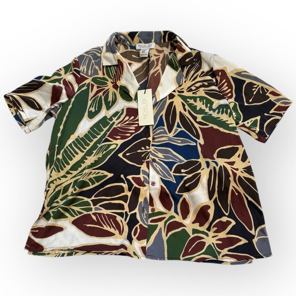 NWT Rachel Zoe Floral Tropical Satin Feel Button-Up Short Sleeve Shirt – Size XS - Picture 2 of 7